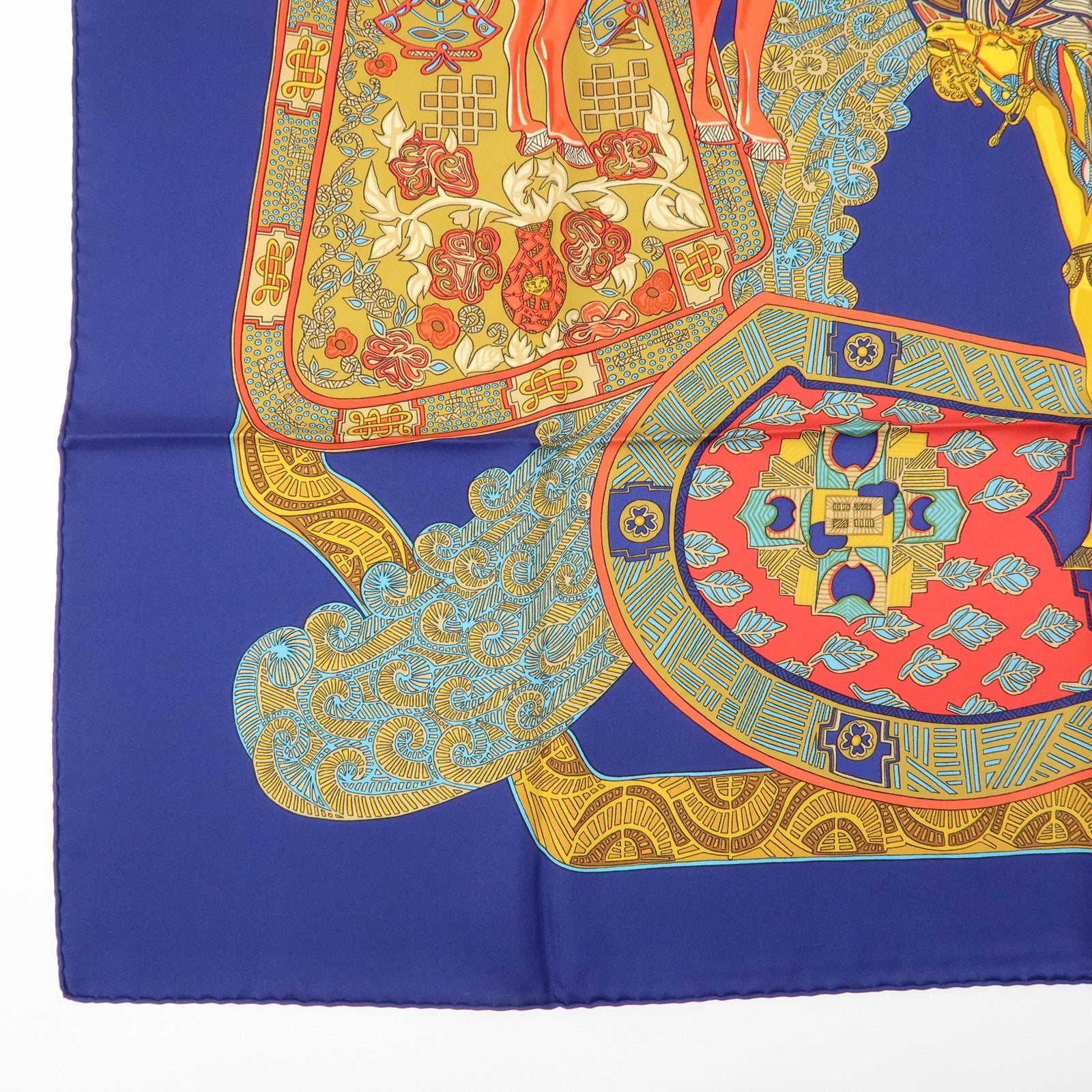 HERMES Carre 90 Silk 100% Scarf ART des STEPPES Horse Print Navy