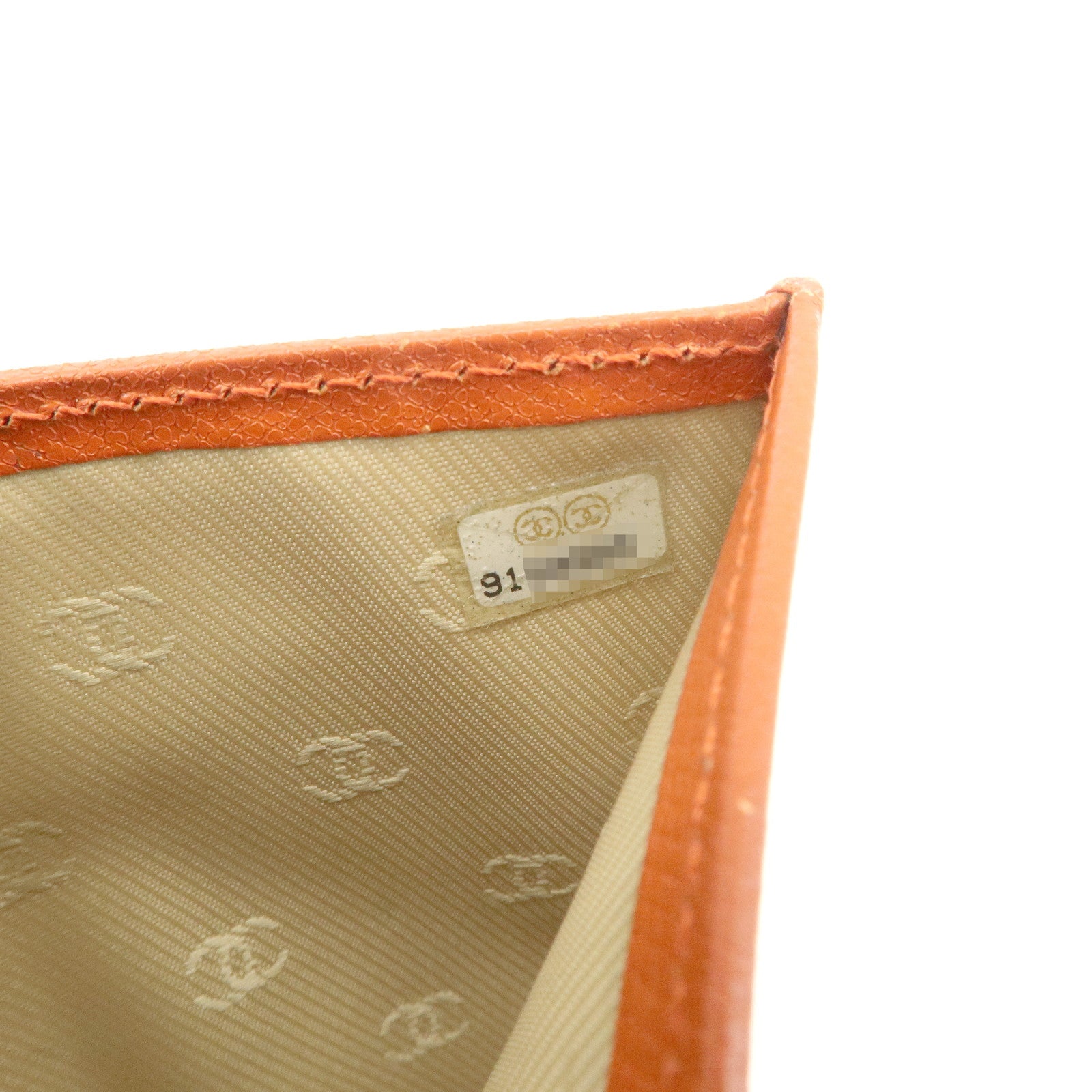 CHANEL COCO Button Leather W Hook Compact Wallet Orange A20902