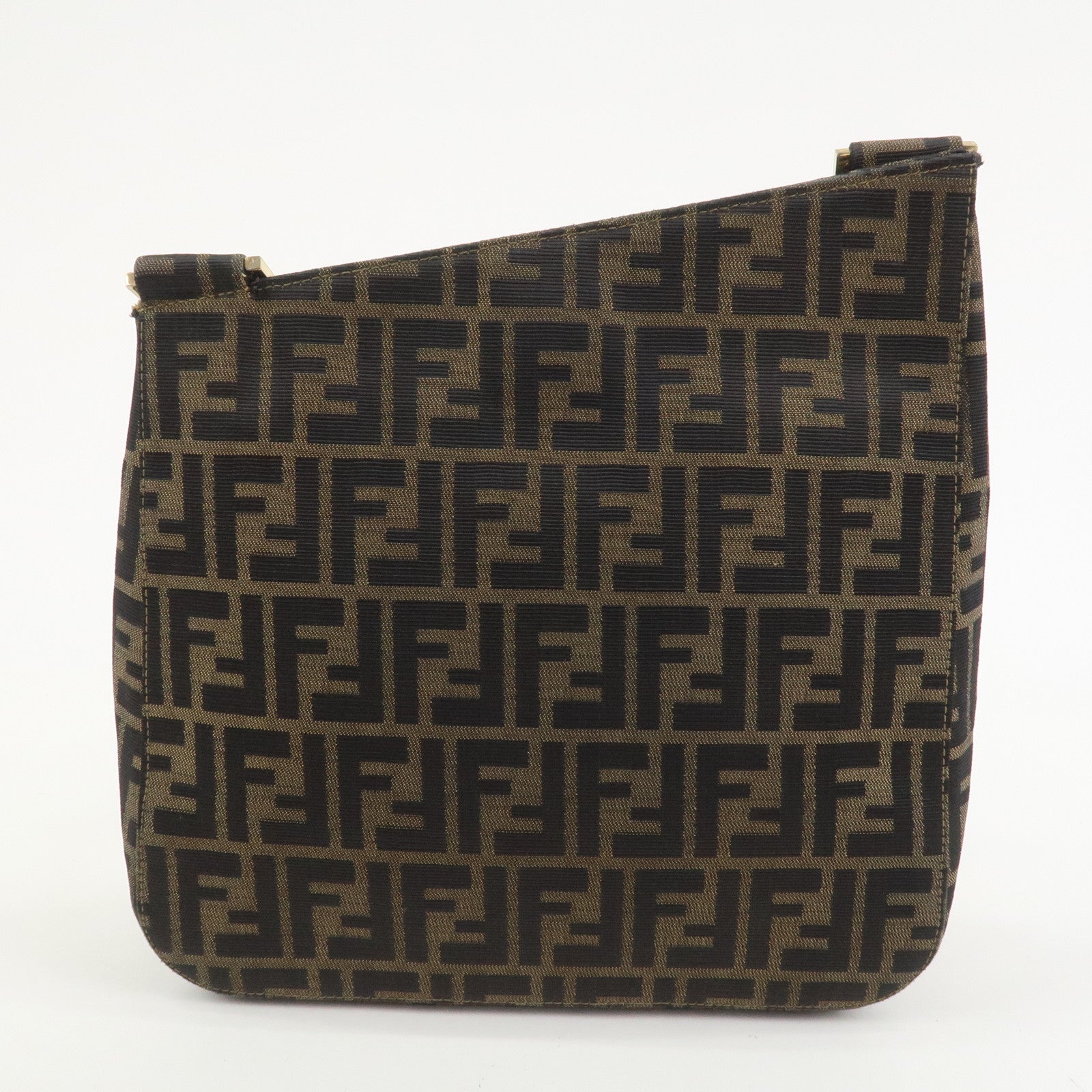 FENDI Zucca Canvas Leather Shoulder Bag Hand Bag Brown Black