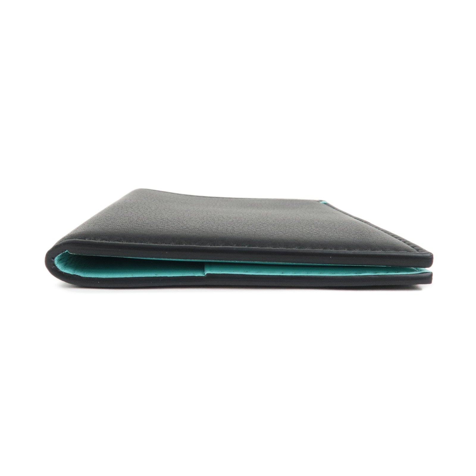 Tiffany & Co. Logo Leather Passport Case Black Tiffany Blue