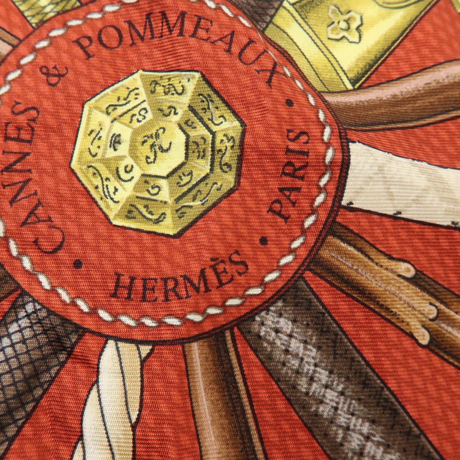 HERMES Carre 90 Silk 100% Scarf CANNES ET POMMEAUX Stick Black