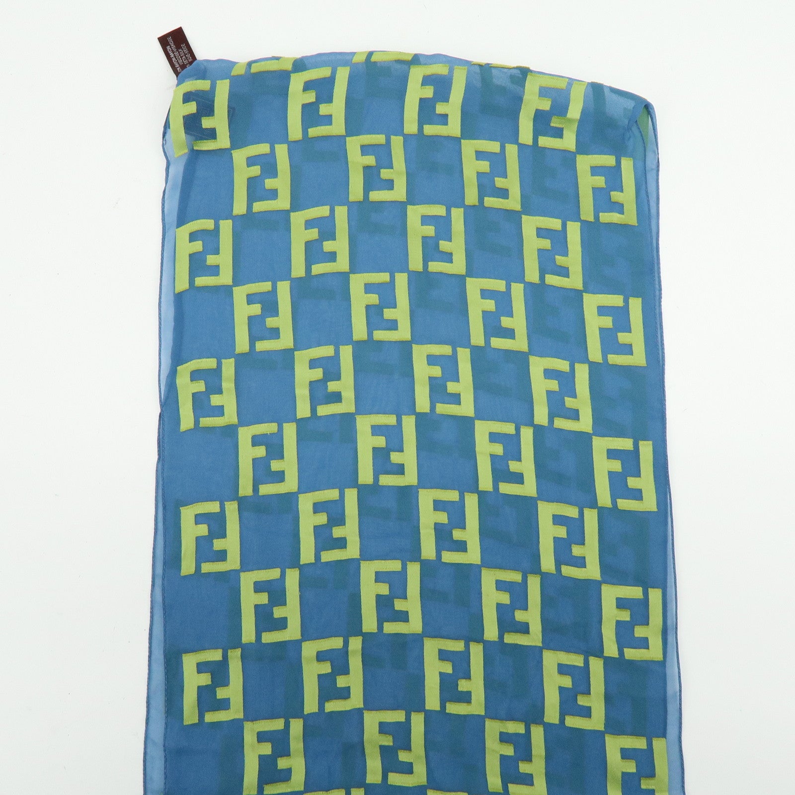FENDI Zucca Rayon Silk Scarf Shawl Blue Light Green