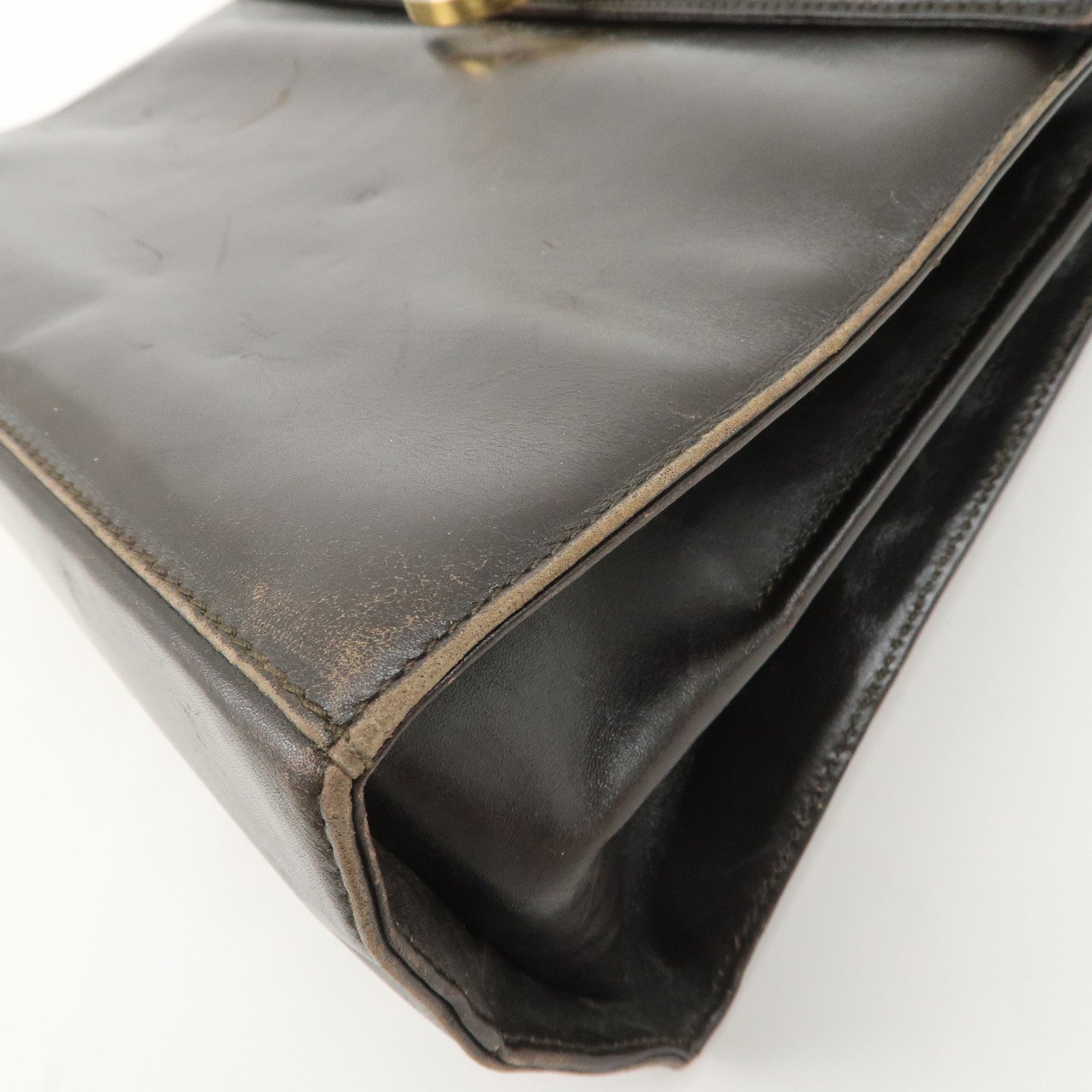 Ferragamo Gancini Leather 2Way Hand Bag Shoulder Bag Brown