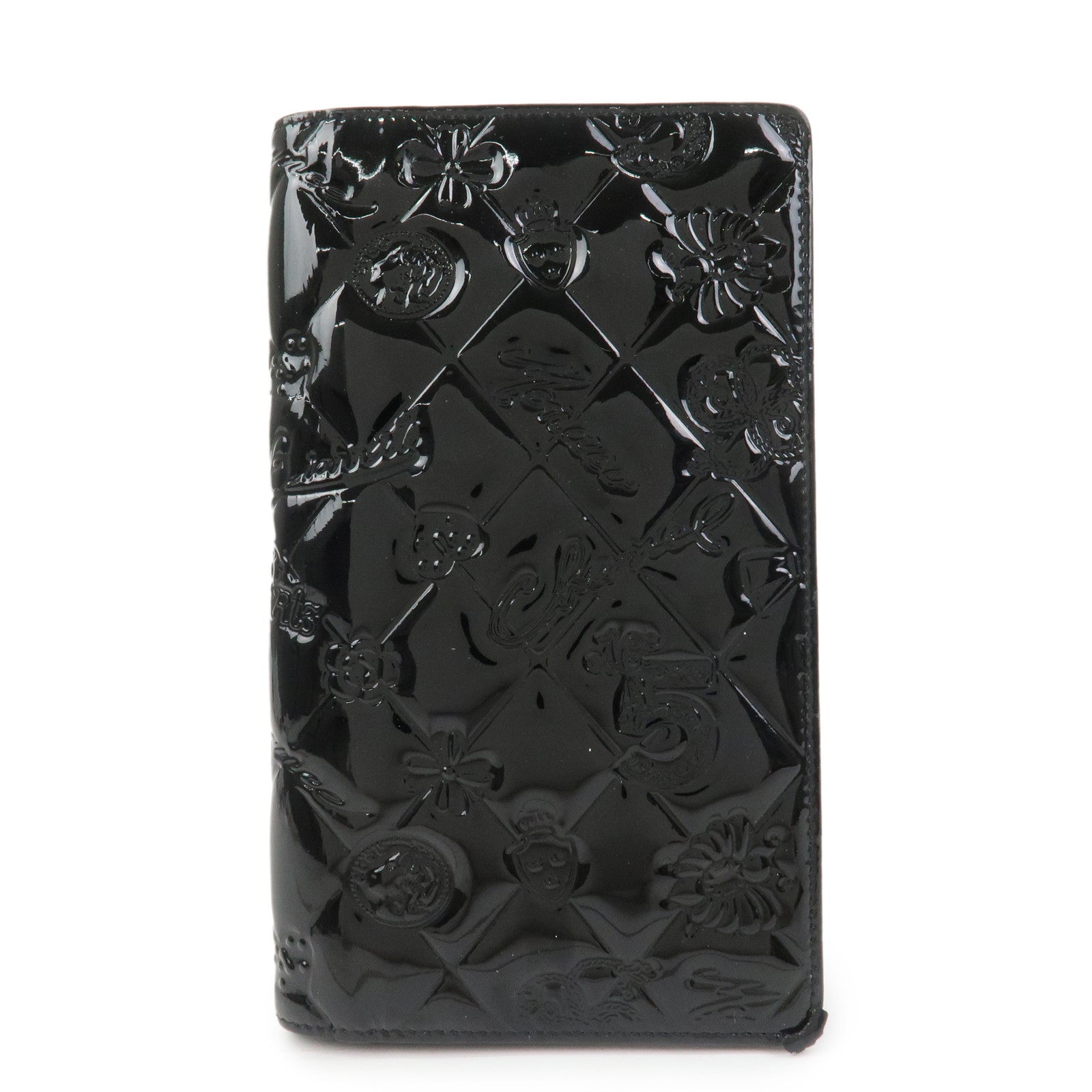 CHANEL Icon Line Patent Leather Bi-fold Long Wallet Black A37151