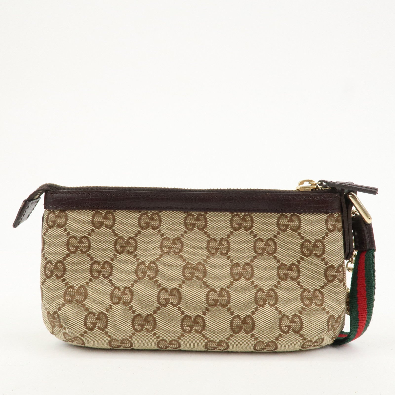 GUCCI Sherry GG Canvas Leather Pouch Hand Bag Beige Brown 152507