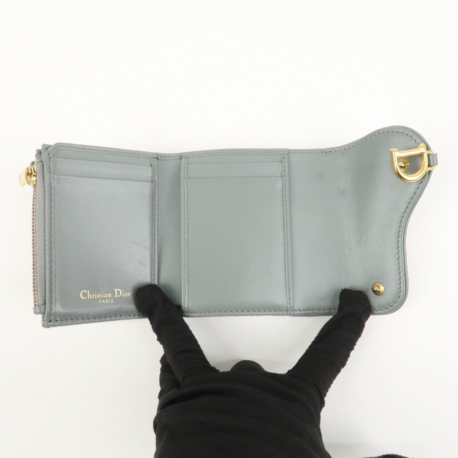 Christian Dior Trotter Saddle Tri-fold Compact Wallet Gray