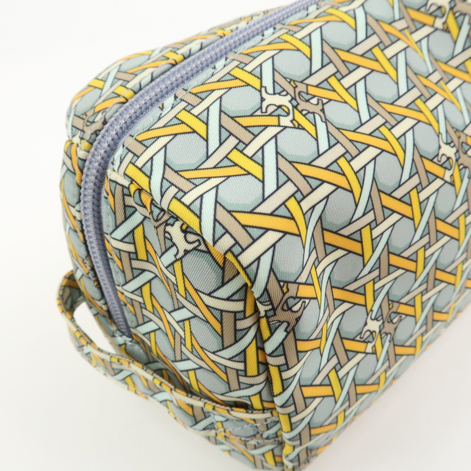 TORY BURCH Logo Nylon Pouch Cosmetics Pouch Makeup Bag Blue Yellow