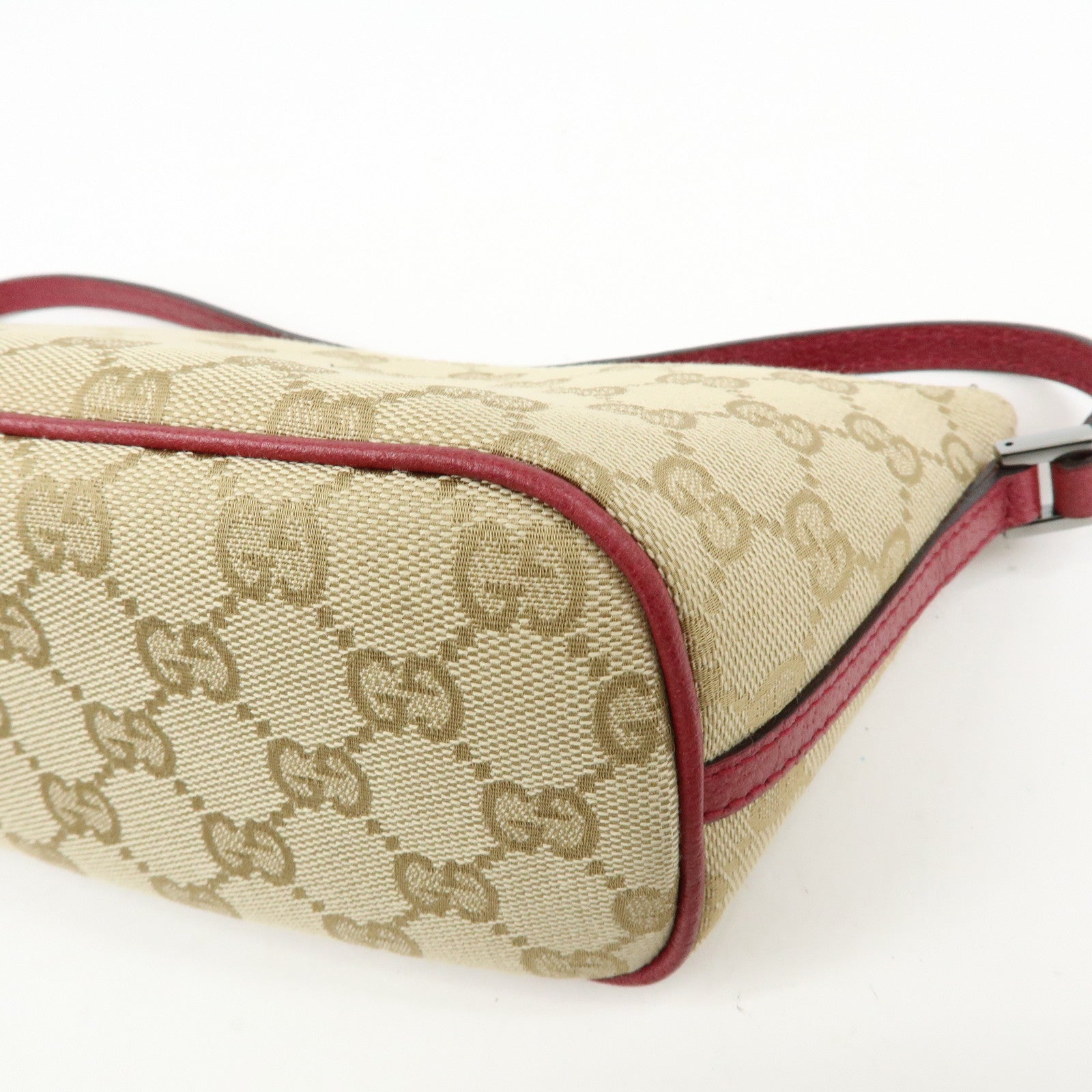 GUCCI Boat Bag GG Canvas Leather Hand Bag Beige Red 07198