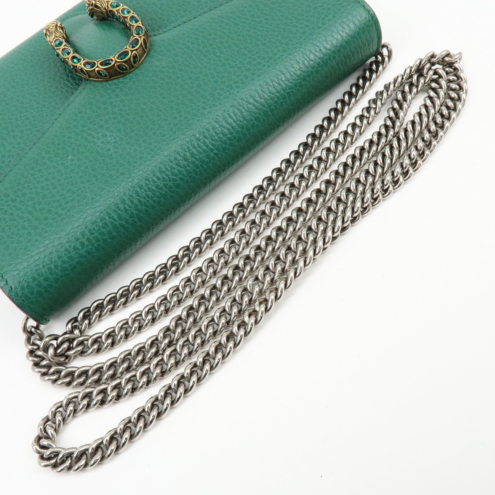 GUCCI Dionysus Leather Chain Shoulder Bag Wallet Green 401231