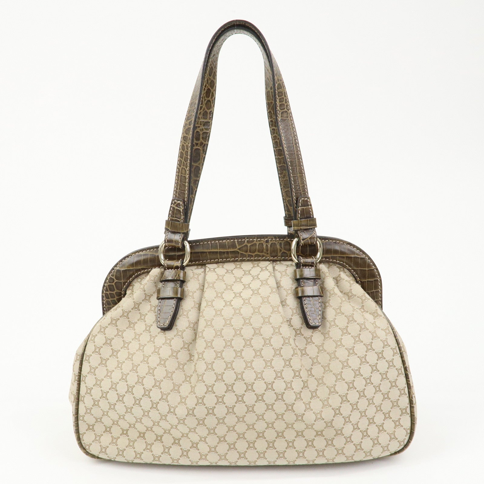 CELINE Macadam Canvas Leather Shoulder Bag Hand Bag Beige