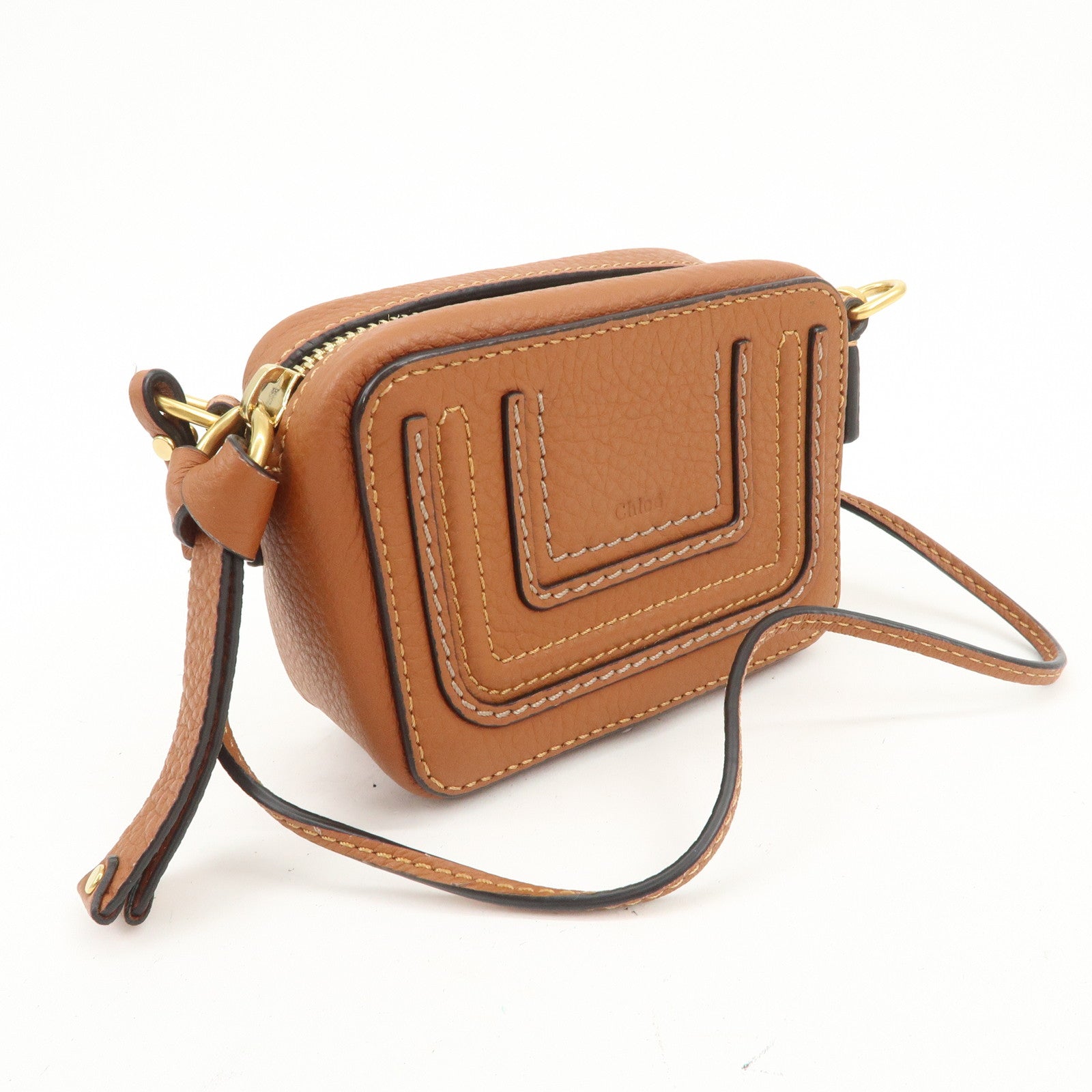 Chloe Marcie Logo Leather Shoulder bag Crossbody Bag Brown