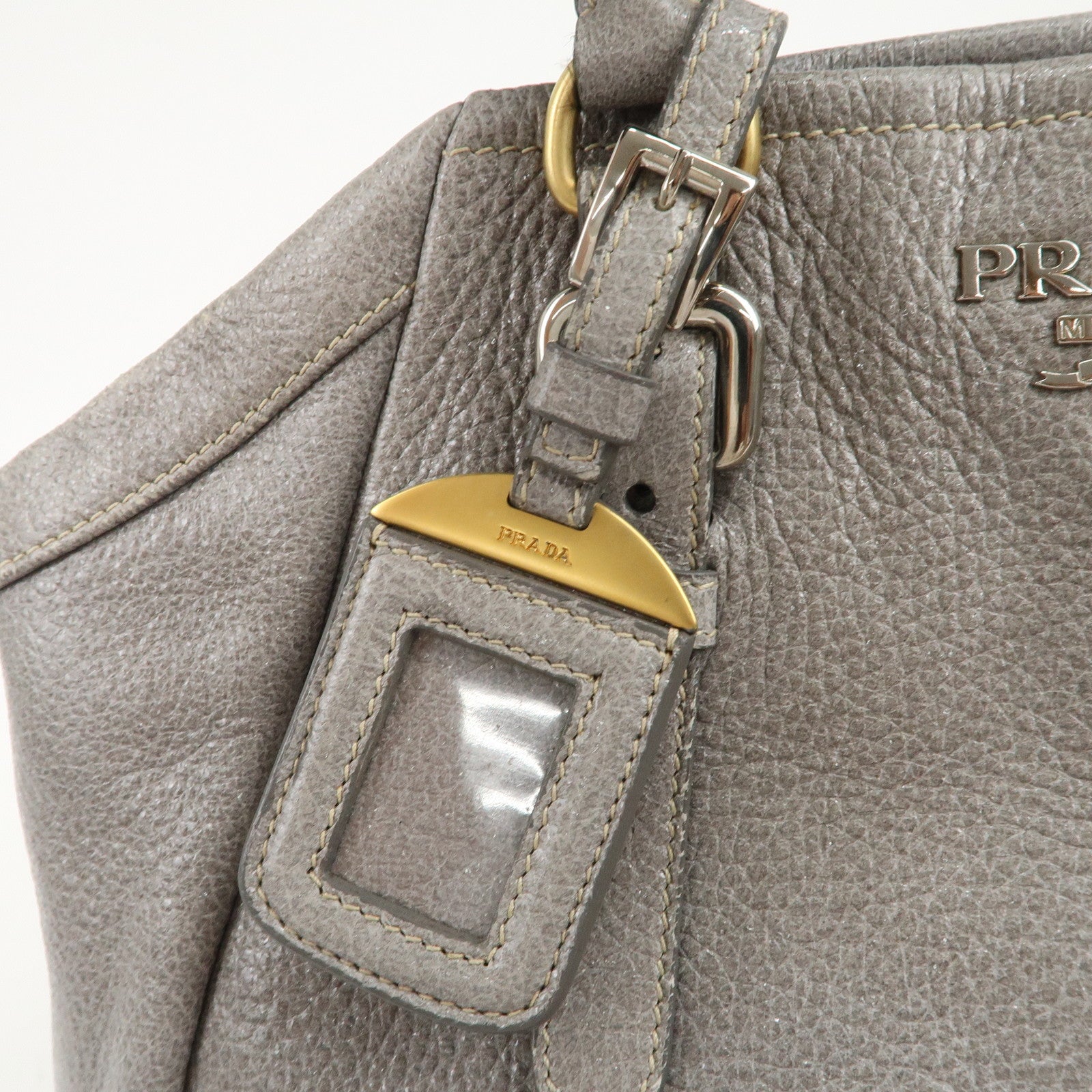 PRADA Logo Leather 2Way Bag Hand Bag Shoulder Bag Gray BN1695