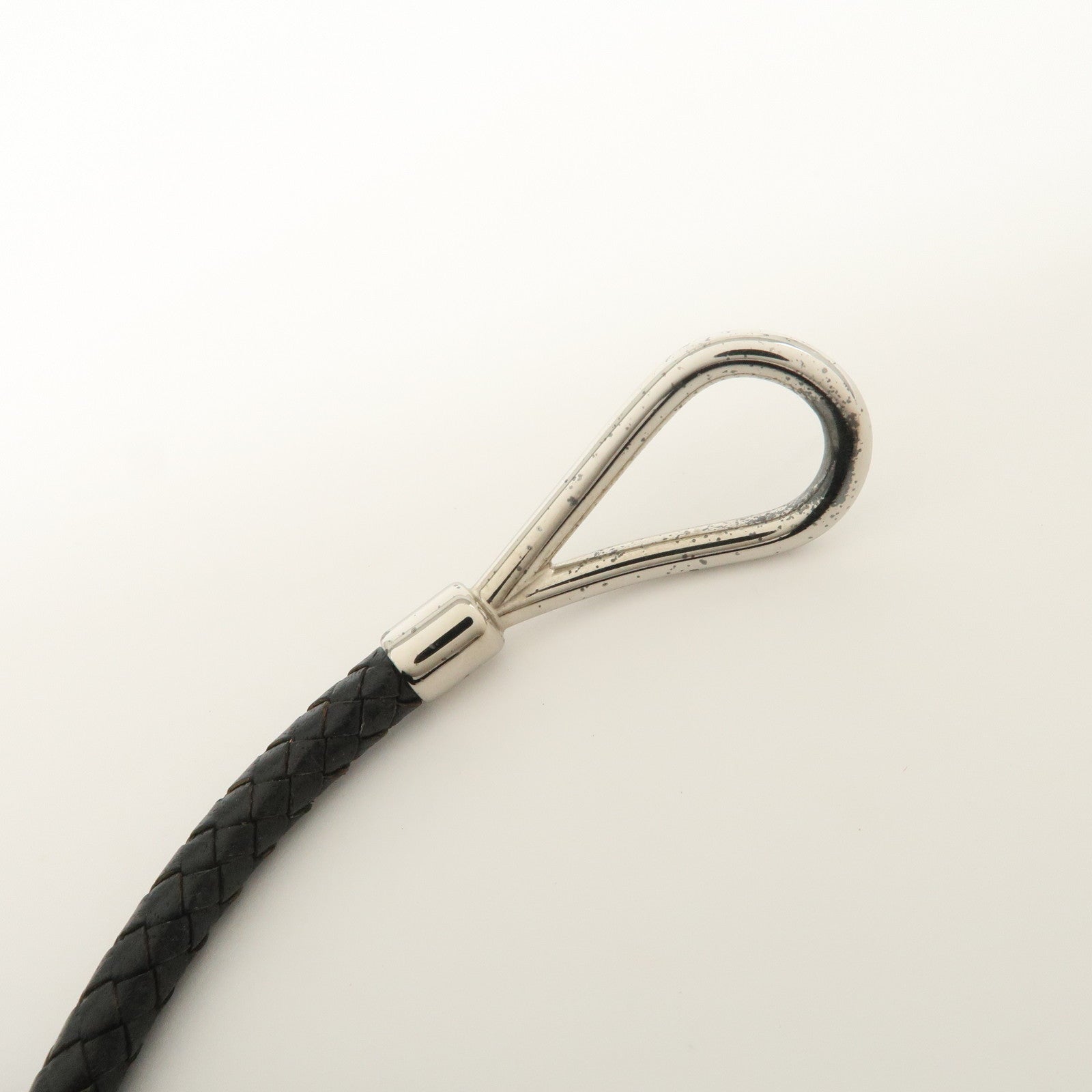 HERMES Leather Jumbo Choker Bracelet Black Silver HDW