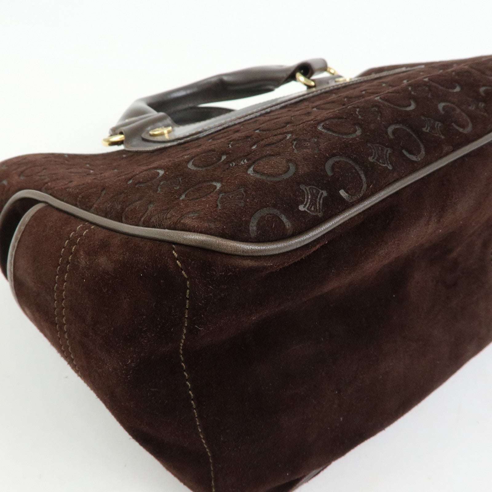 CELINE C Macadam Suede Leather Boogie Bag Hand Bag Brown