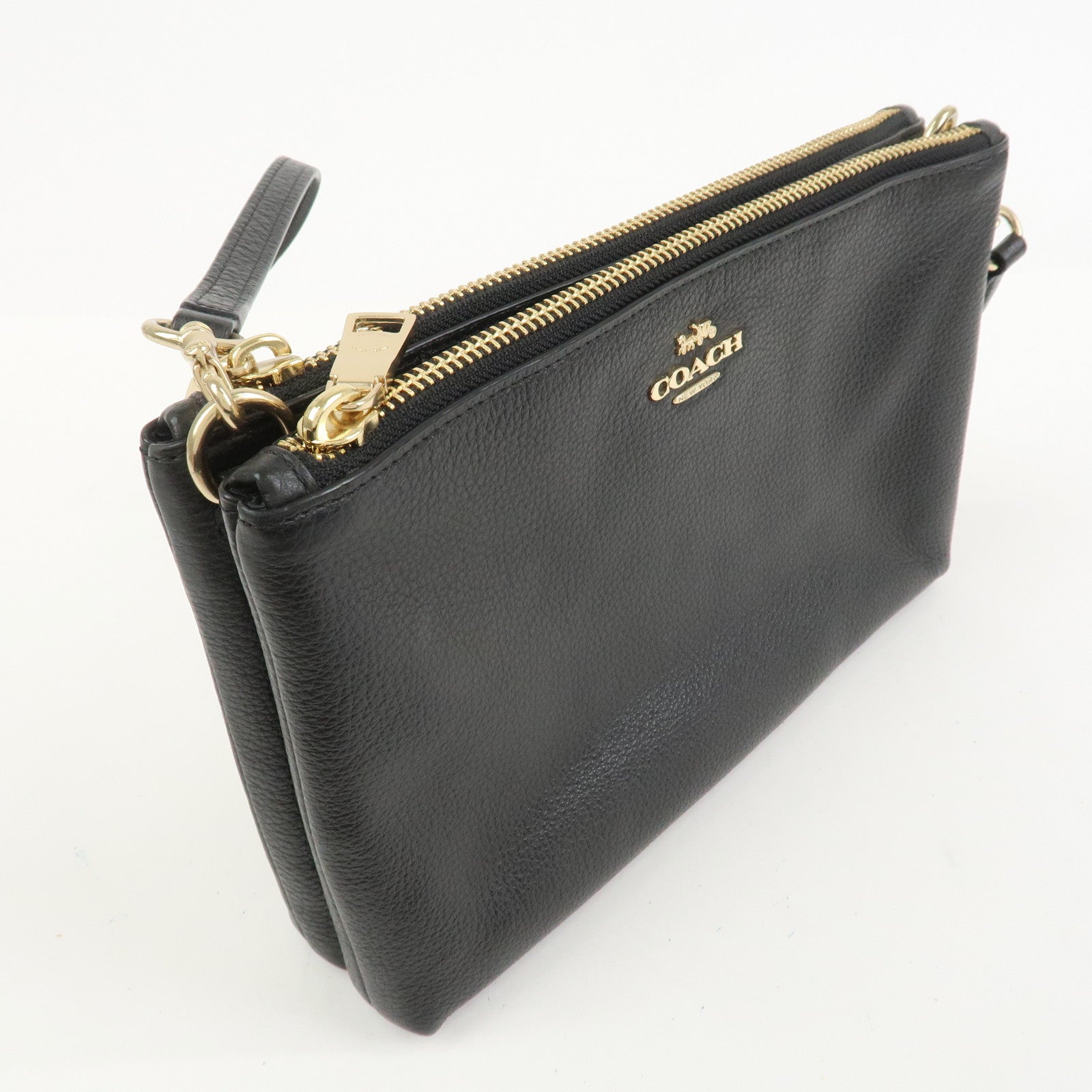 COACH Logo Leather Shoulder Bag Crossbody Bag Black