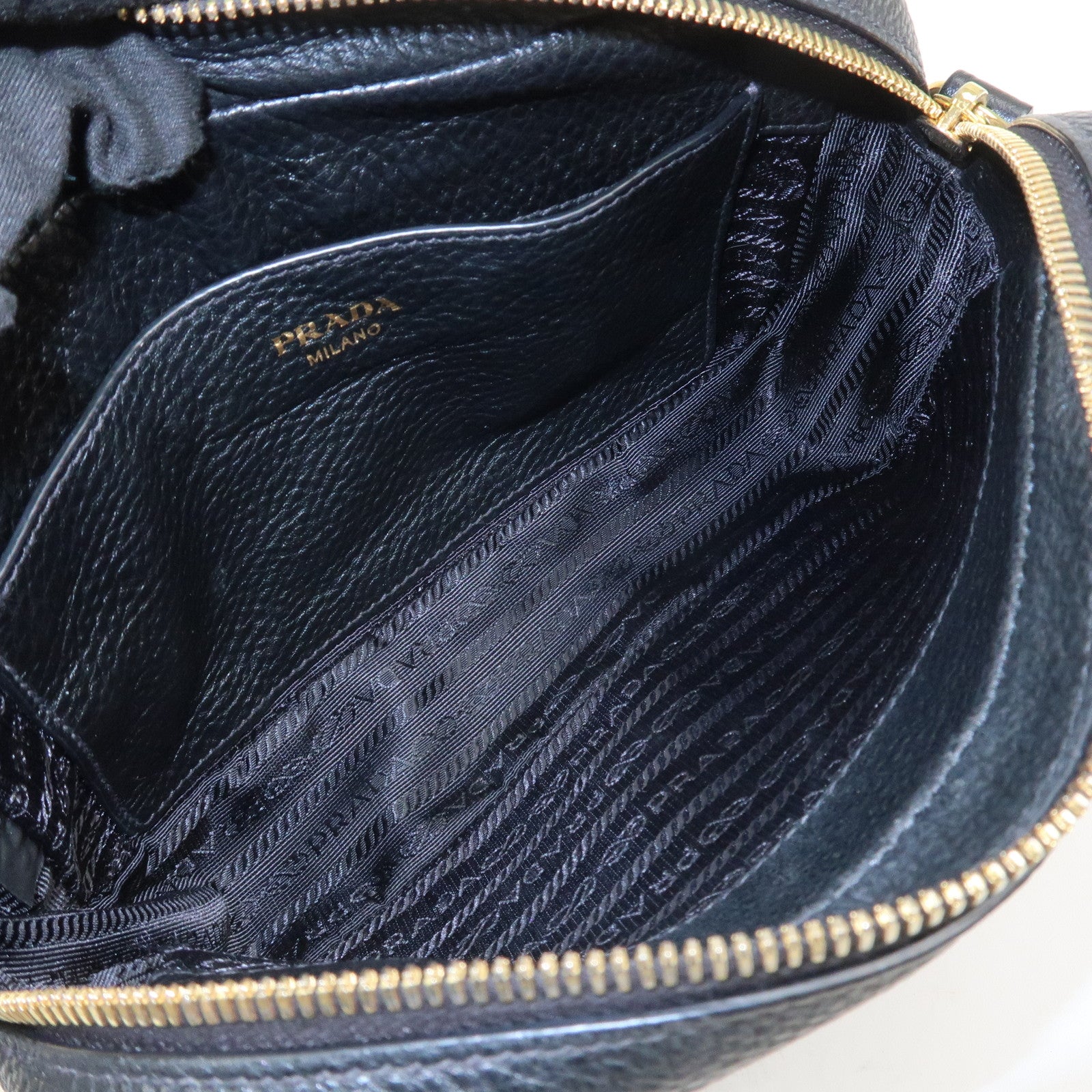 PRADA Logo Leather Shoulder Bag Black 1BD163