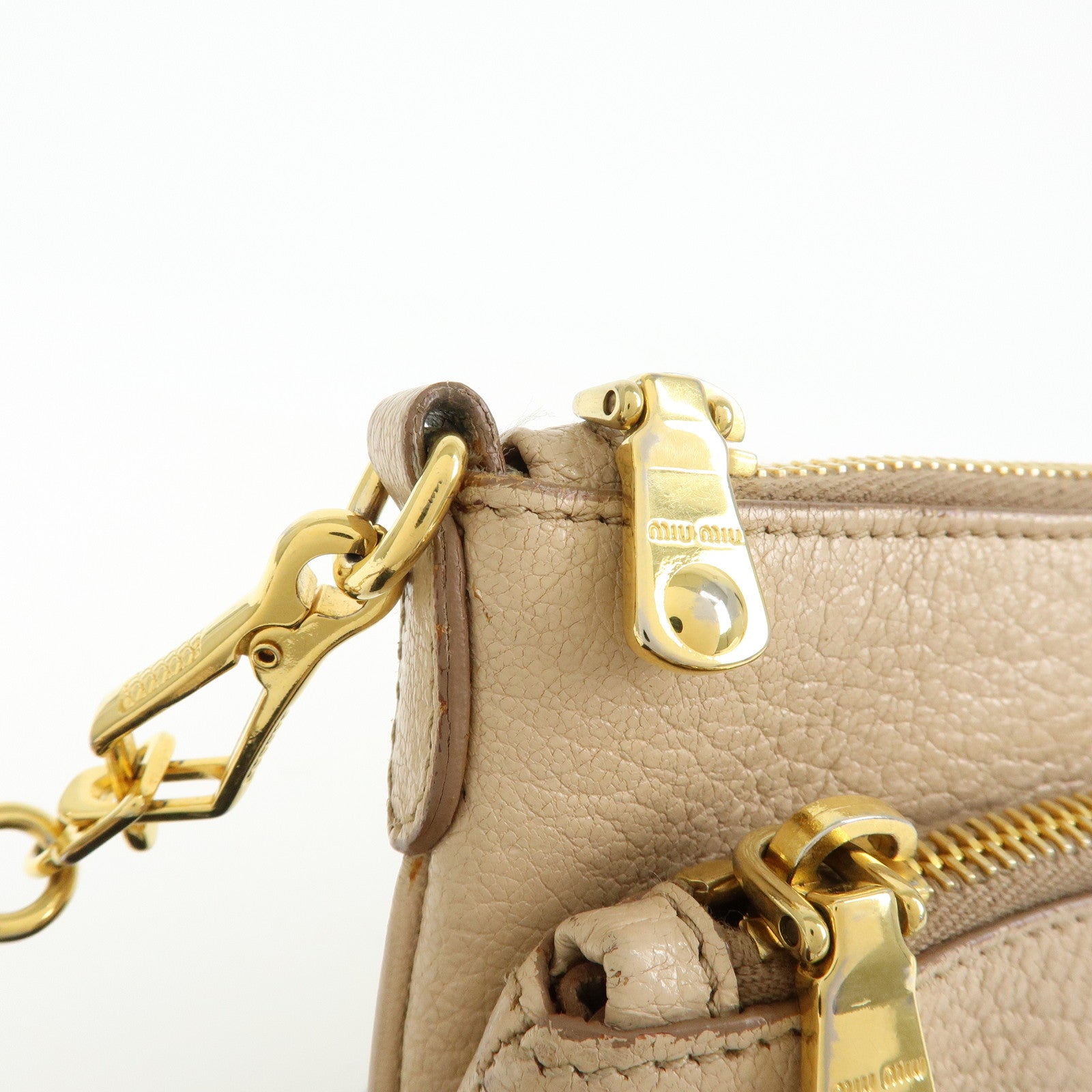 MIU MIU MADRAS Leather Shoulder Bag Crossbody Bag Beige RP0369