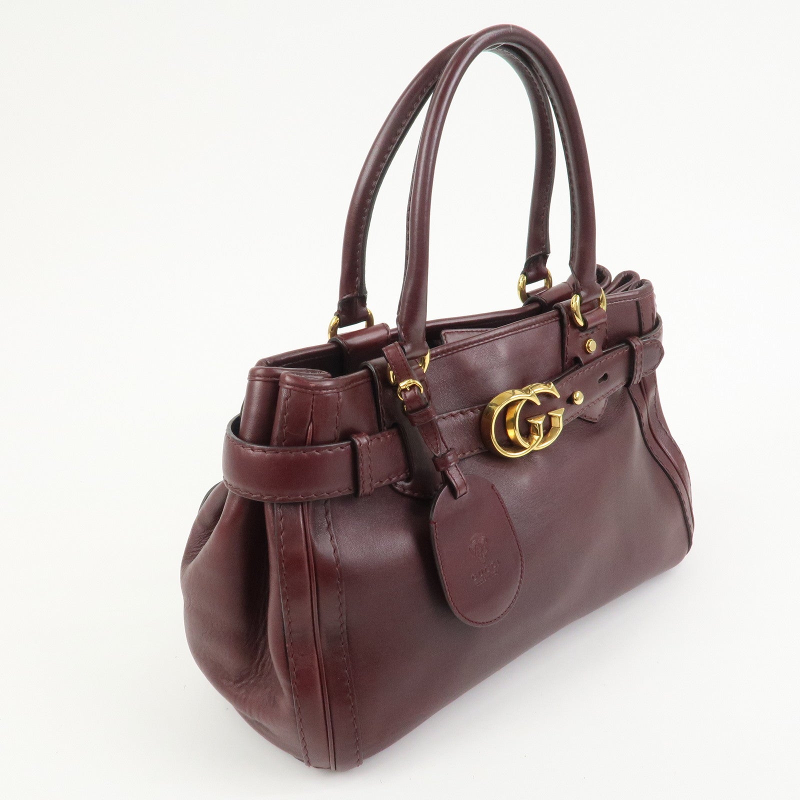 GUCCI GG Running Leather Tote Bag Hand Bag Wine Red 247183