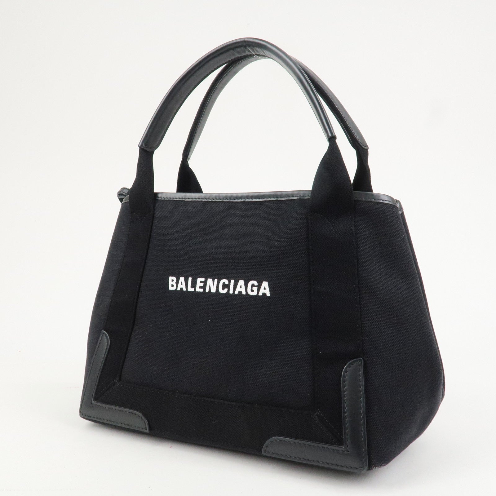 BALENCIAGA Navy Cabas S Leather Tote Bag Hand Bag Black 339933