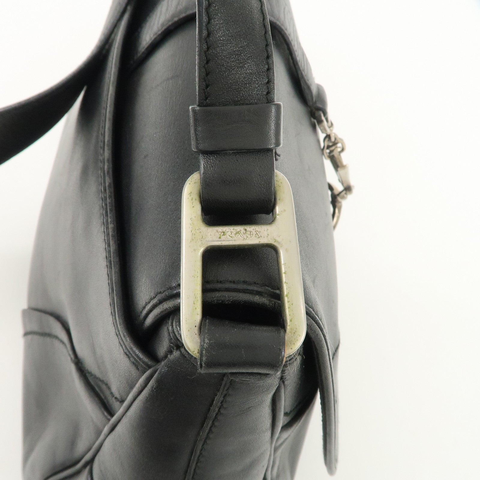 PRADA Leather Shoulder Bag Hand Bag Black