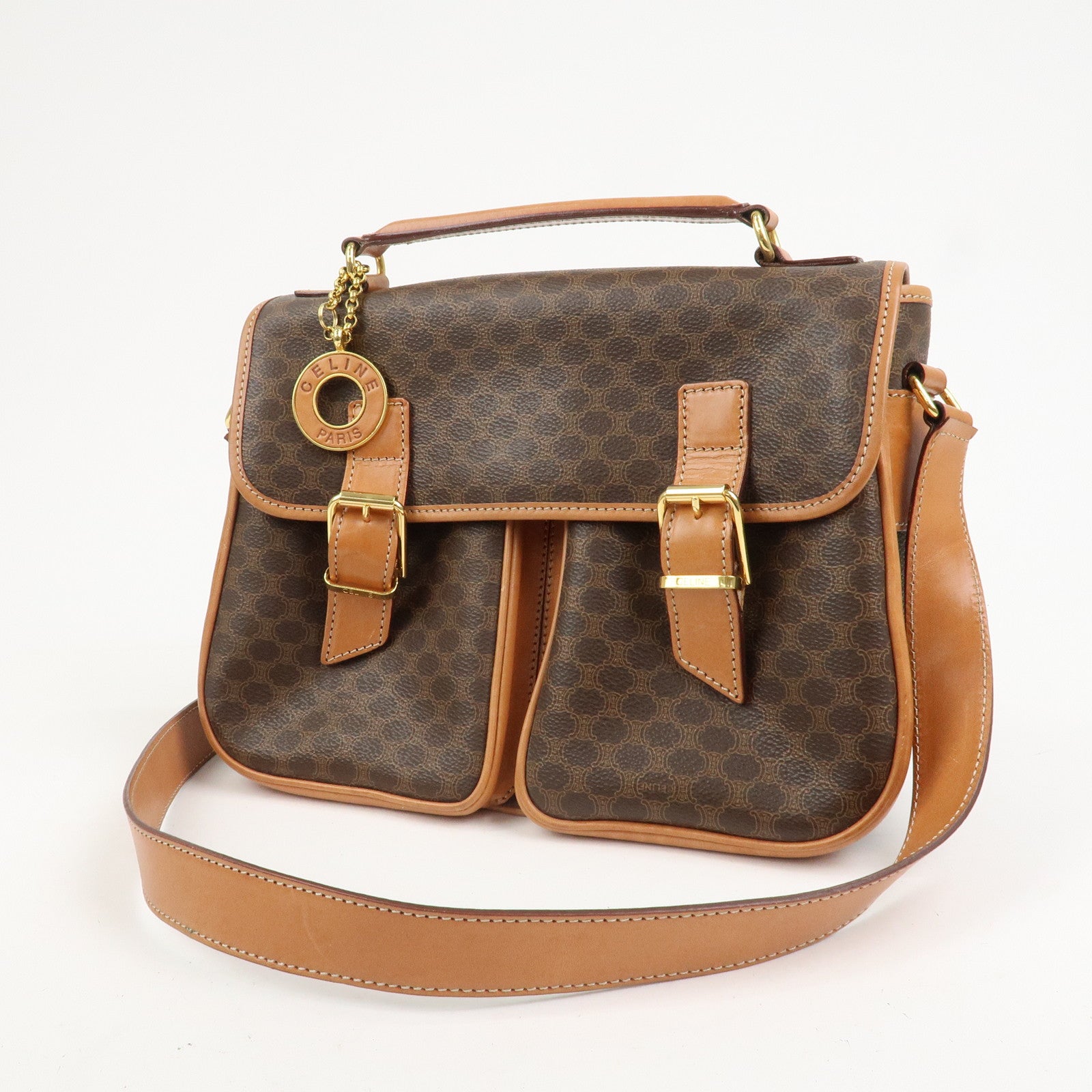 CELINE Macadam PVC Canvas Leather 2WAY Bag Shoulder Bag Brown