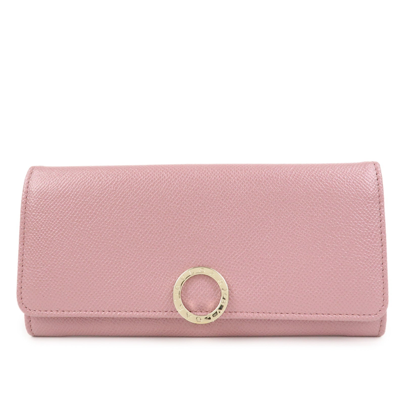 BVLGARI Logo Leather Bi-Fold Long Wallet Light Purple