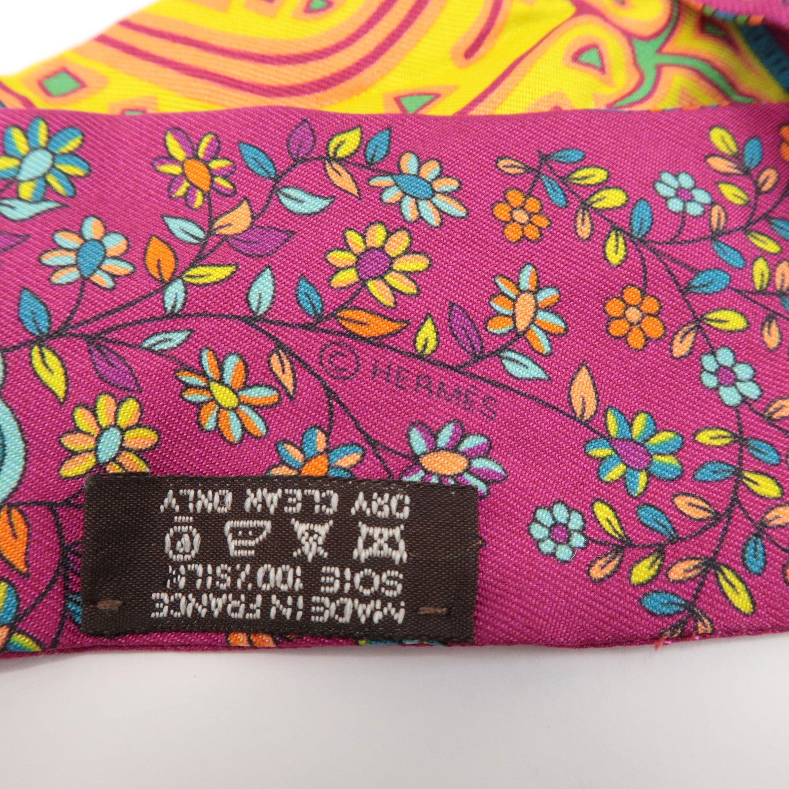 HERMES Twilly 100% Silk Scarf LARBRE DE VIE Flower Print Pink