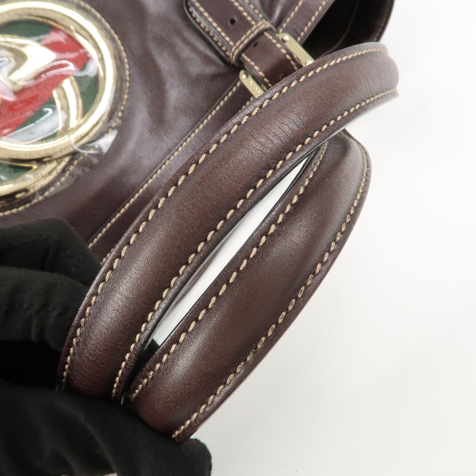 GUCCI Interlocking G Sherry Leather Shoulder Bag Dark Brown 162094