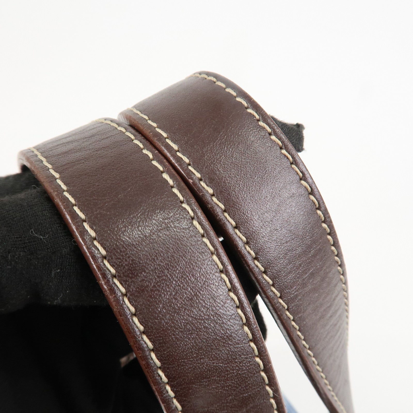 LOEWE Repeat Anagram Canvas Leather Tote Bag Hand Bag Blue Brown