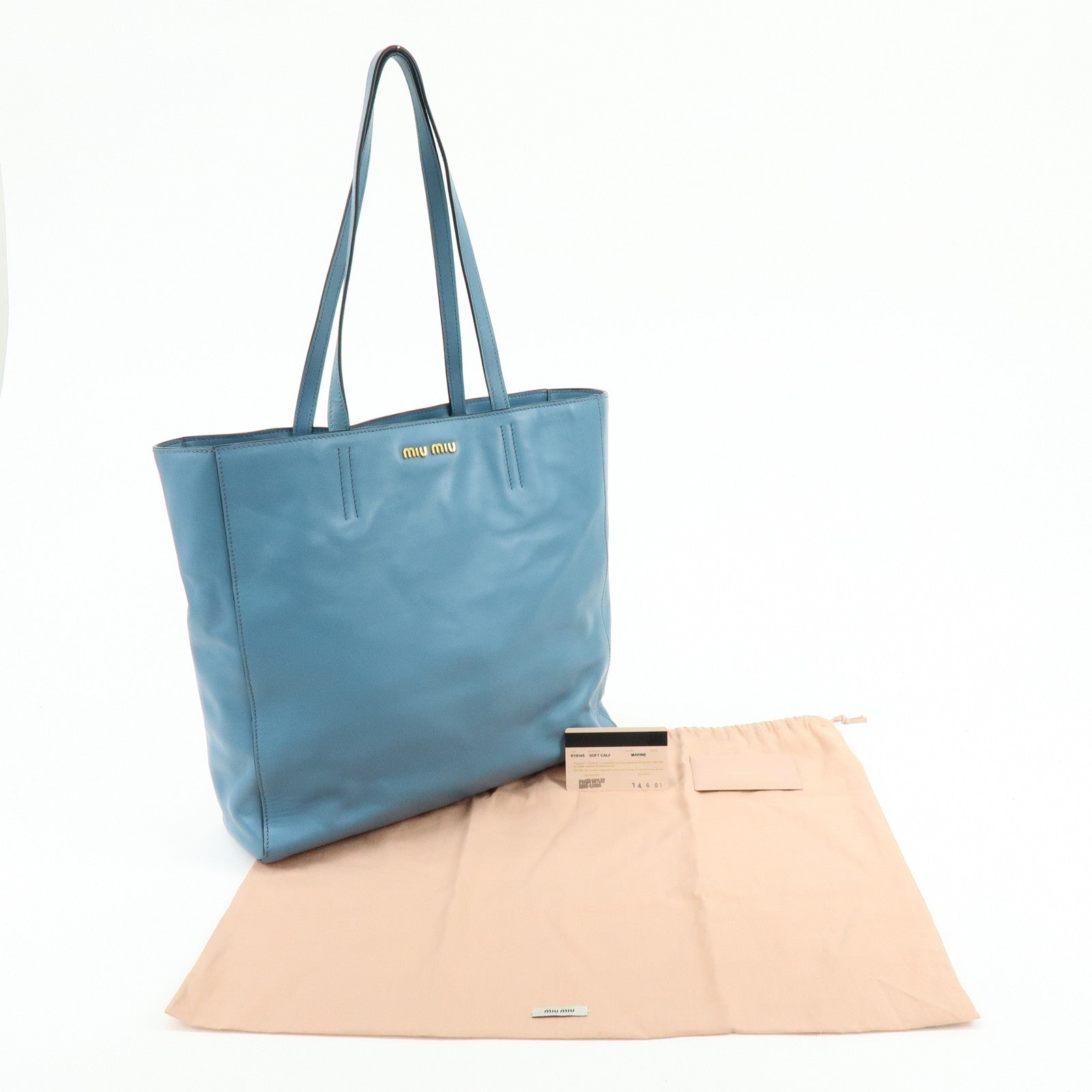 MIU MIU Soft Calf Leather Tote Bag Shoulder Hand Bag Blue R1914S