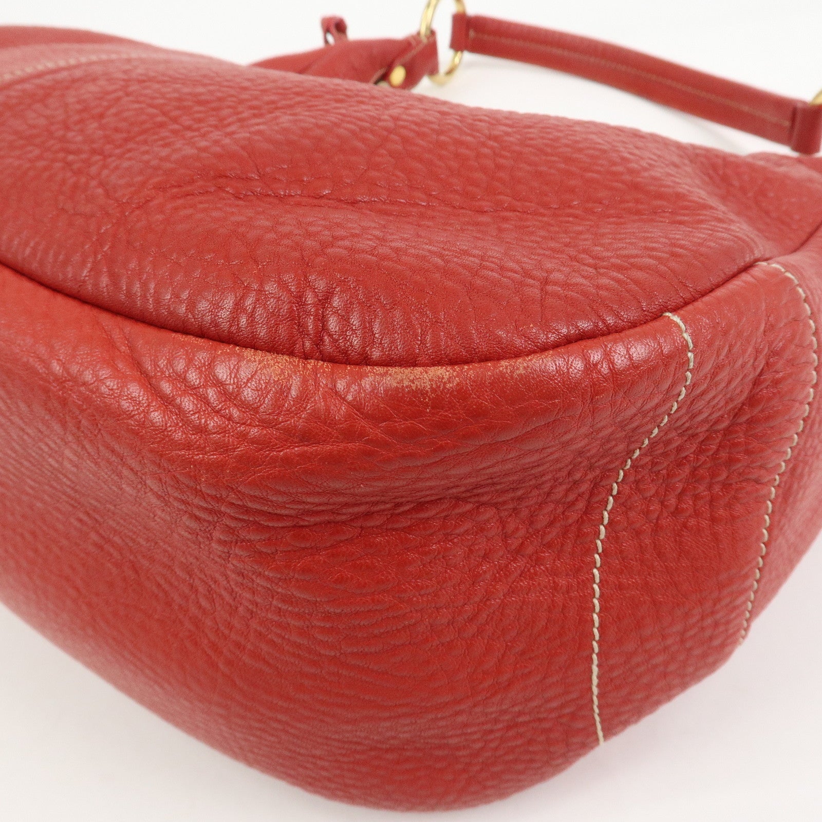 PRADA Logo Leather Shoulder Bag Hand Bag Red BR4373