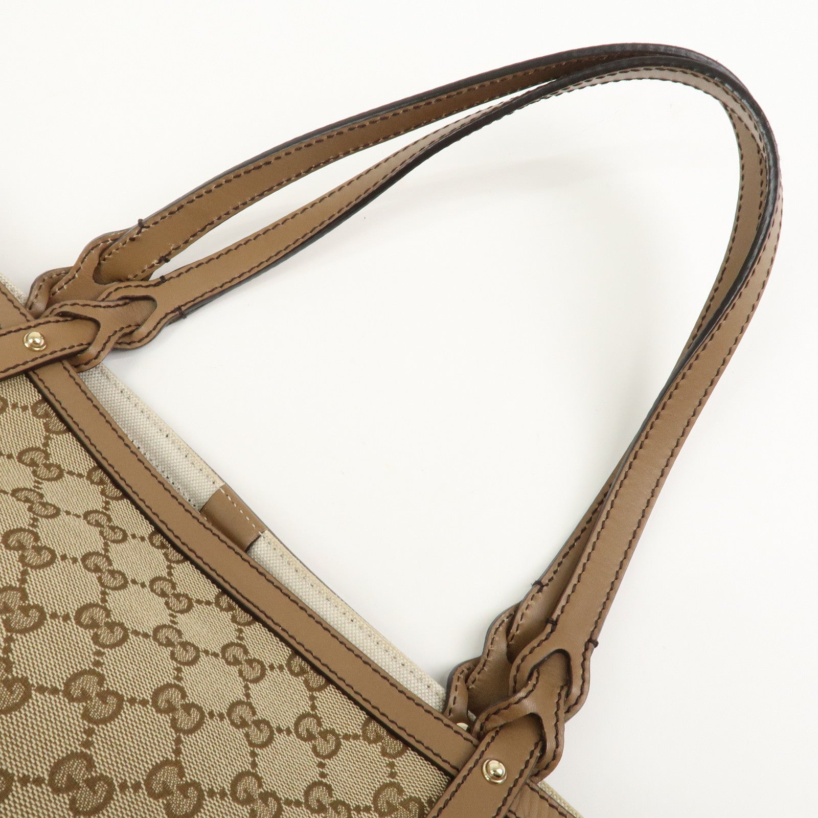 GUCCI GG Monogram Canvas Leather Tote Bag Brown 247209