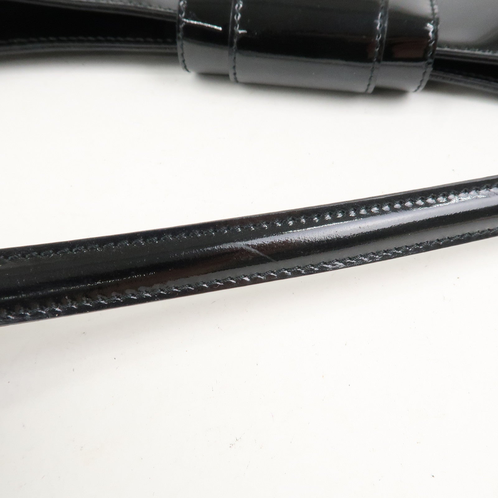 Ferragamo Patent Leather Shoulder Bag Hand Bag Black Silver HDW