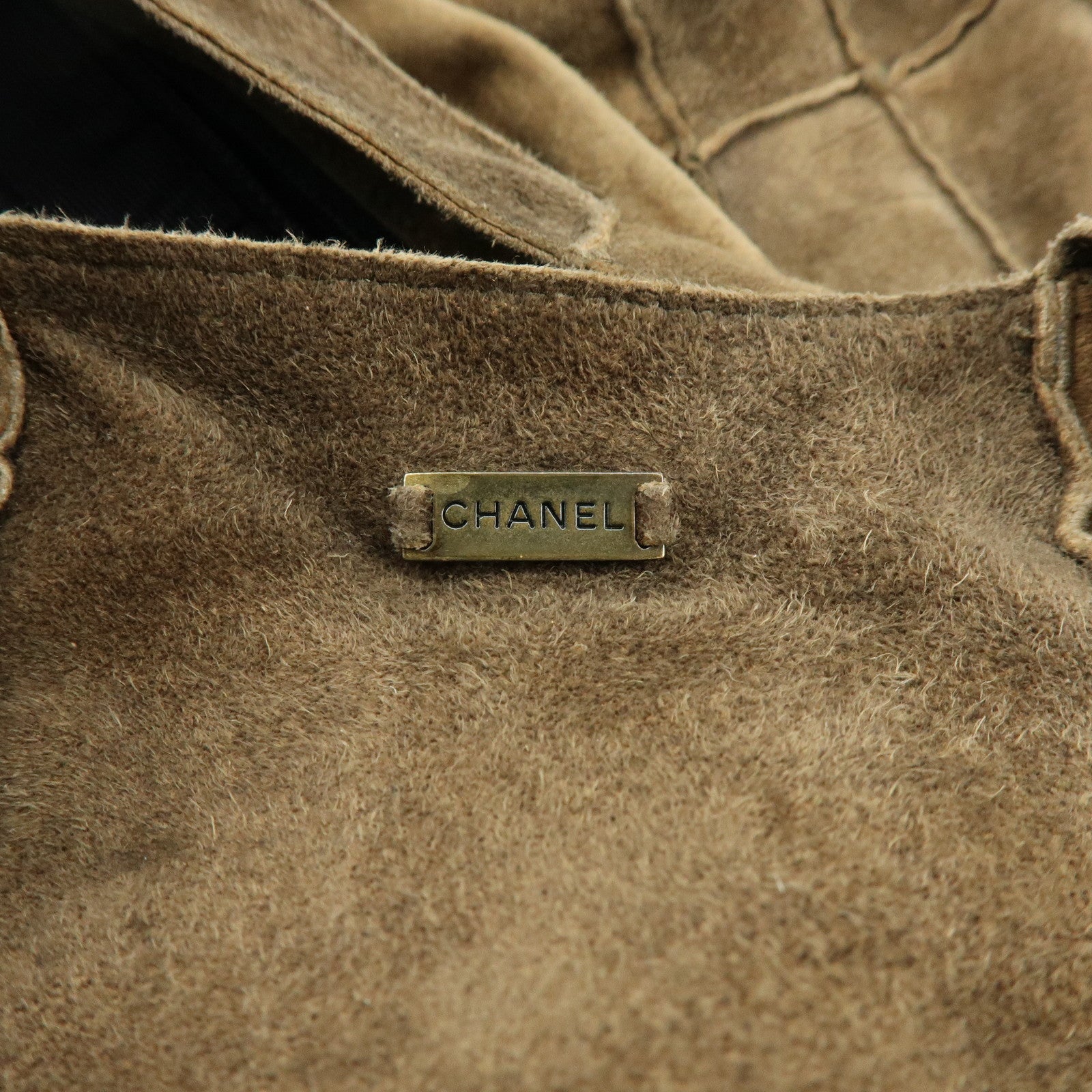 CHANEL Suede Patchwork Tote Bag Shoulder Bag Brown
