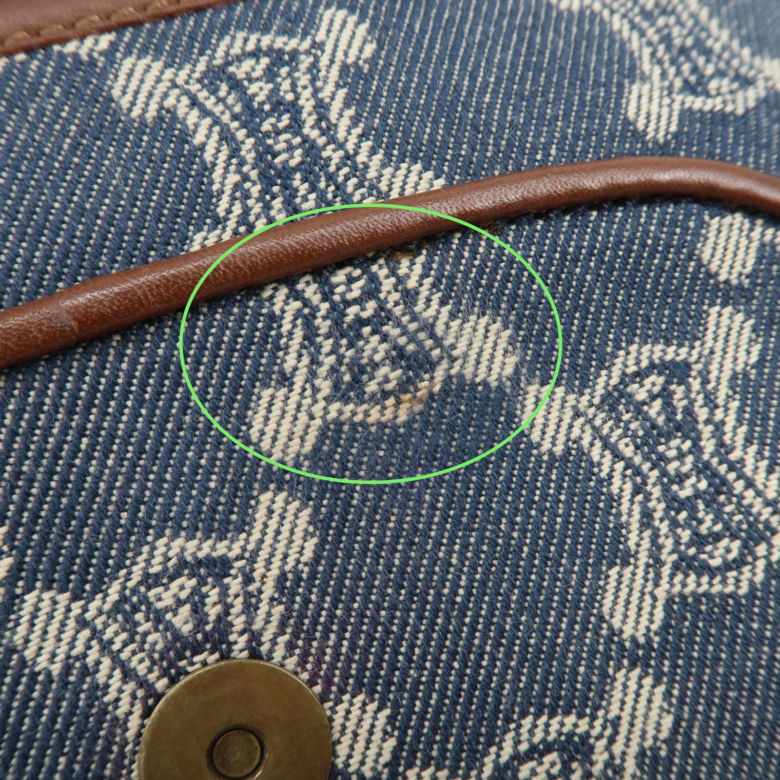 CELINE Macadam Canvas Leather Shoulder Bag Hand Bag Navy Brown