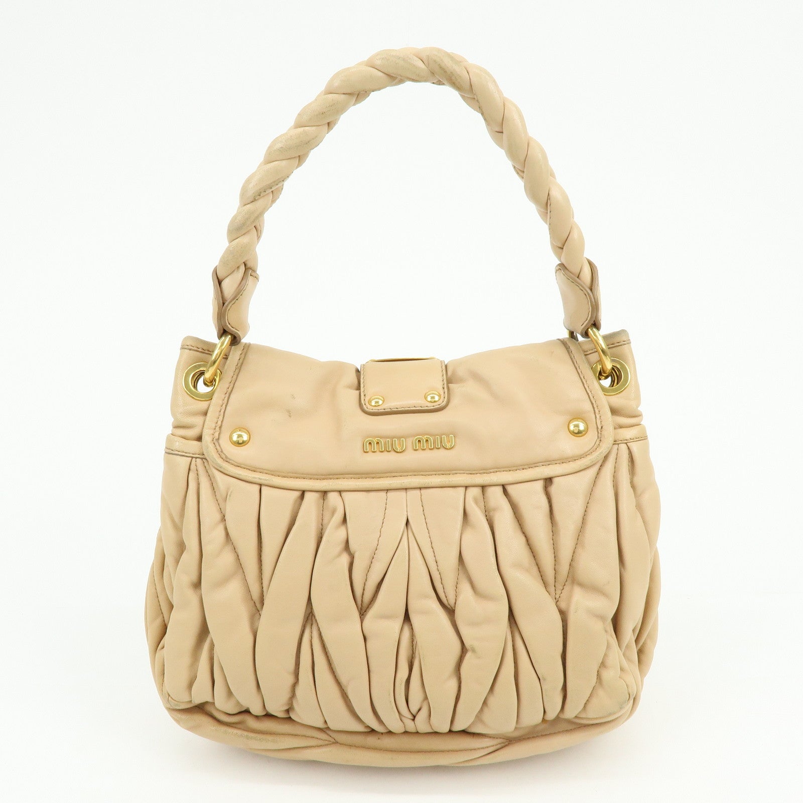 MIU MIU Matelasse Leather 2Way Bag Hand Bag Shoulder Bag Beige