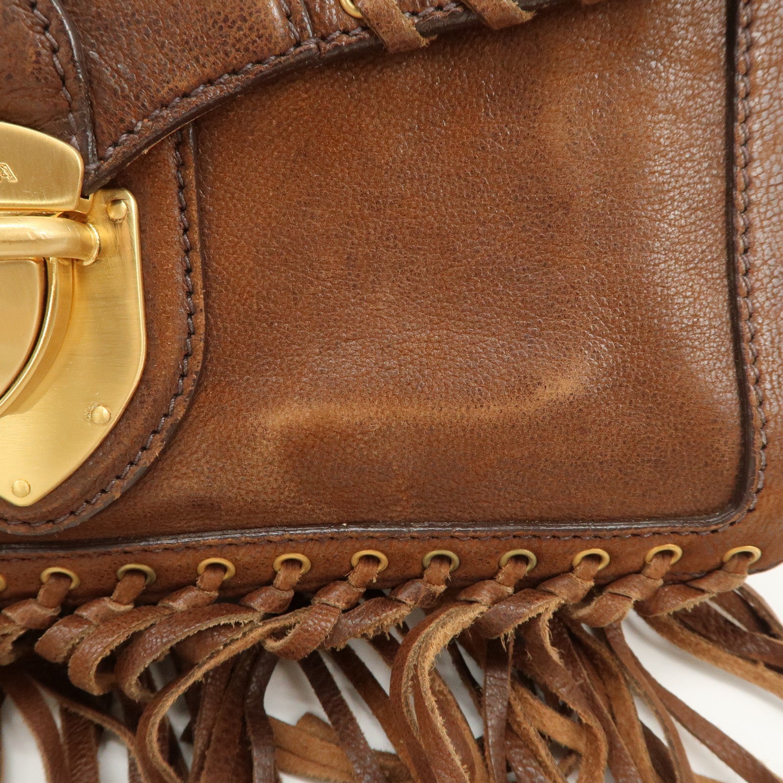 PRADA Fringe Leather 2Way Bag Shoulder Bag Clutch Bag Brown BR3165