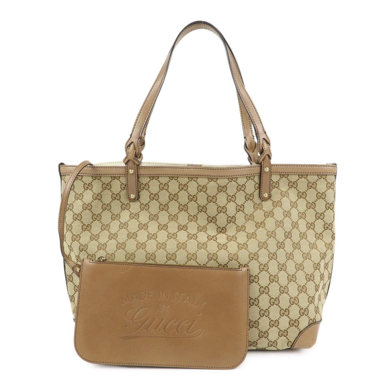 GUCCI GG Canvas Leather Tote Bag Shoulder Bag Beige 247209