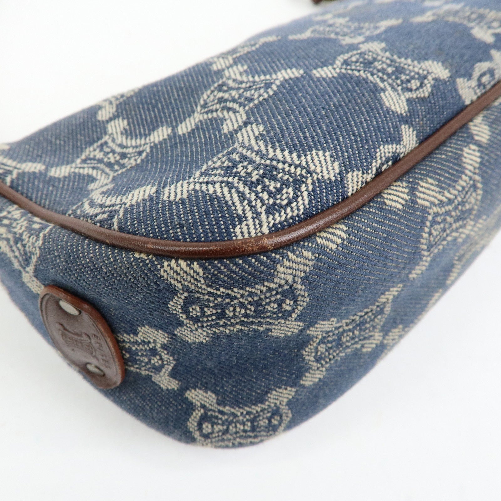 CELINE Macadam Denim Leather Shoulder Hand Bag Indigo Blue Brown