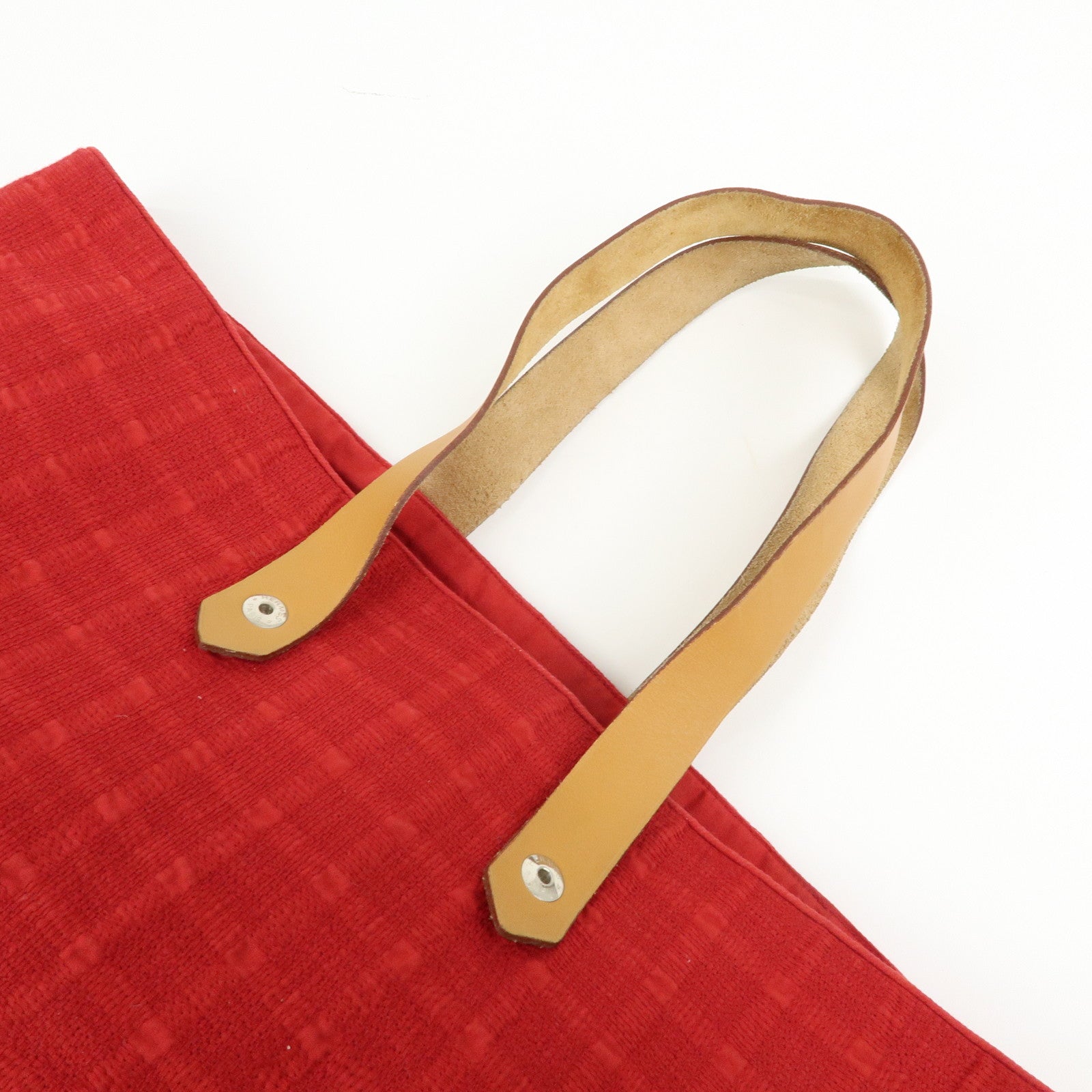 HERMES Amedaba GM Canvas Leather Tote Bag Hand Bag Red