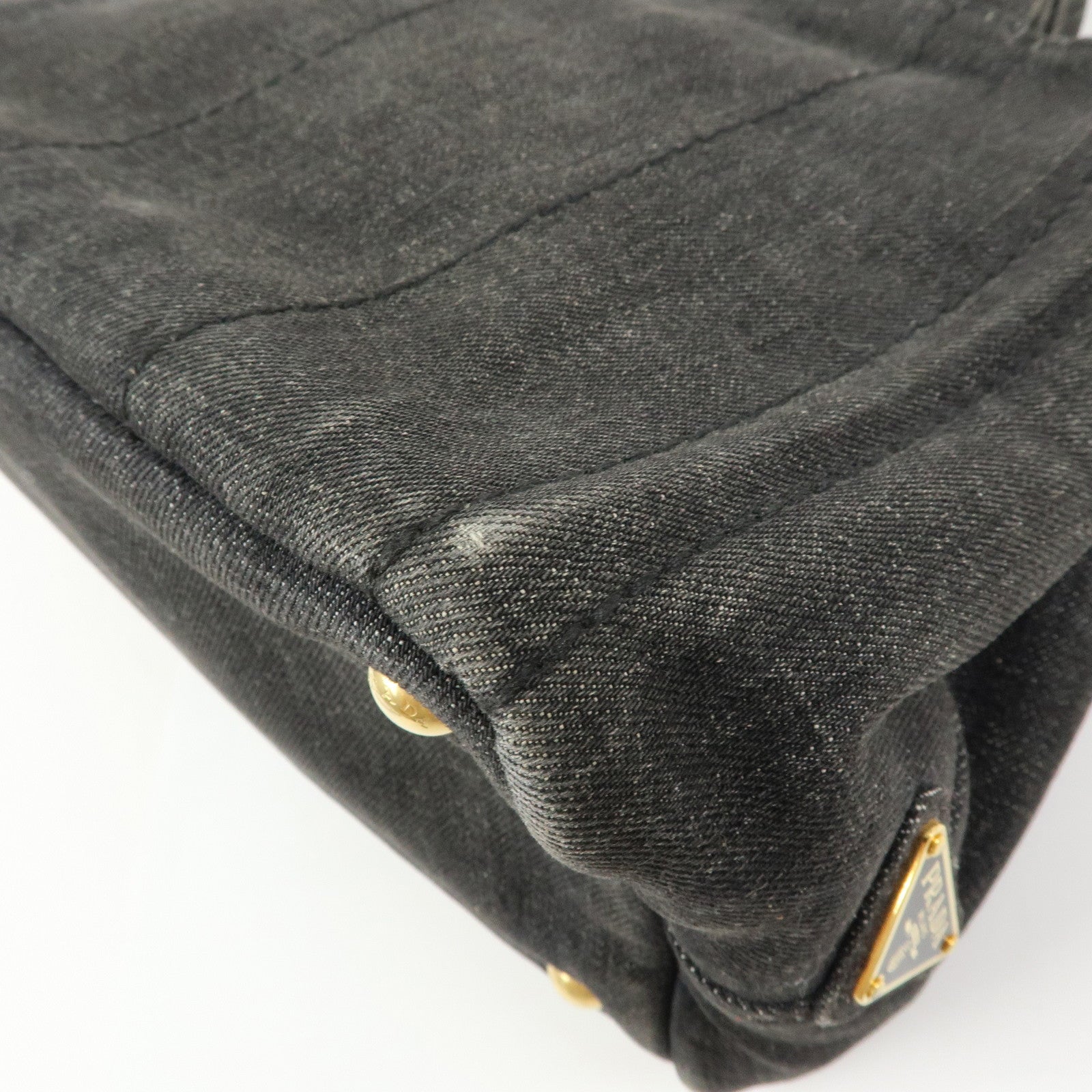 PRADA Triangle Logo Canapa Mini Denim 2Way Hand Bag Black 1BG439