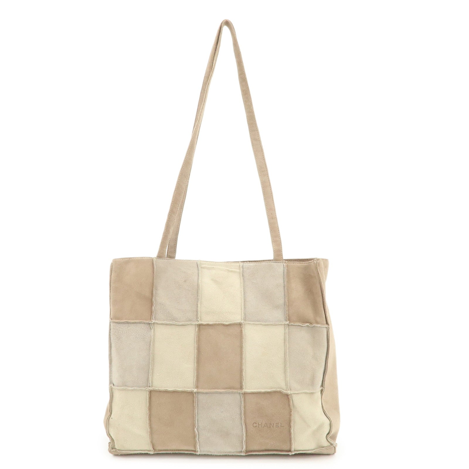 CHANEL Suede Shoulder Bag Tote Bag Patchwork Beige Brown