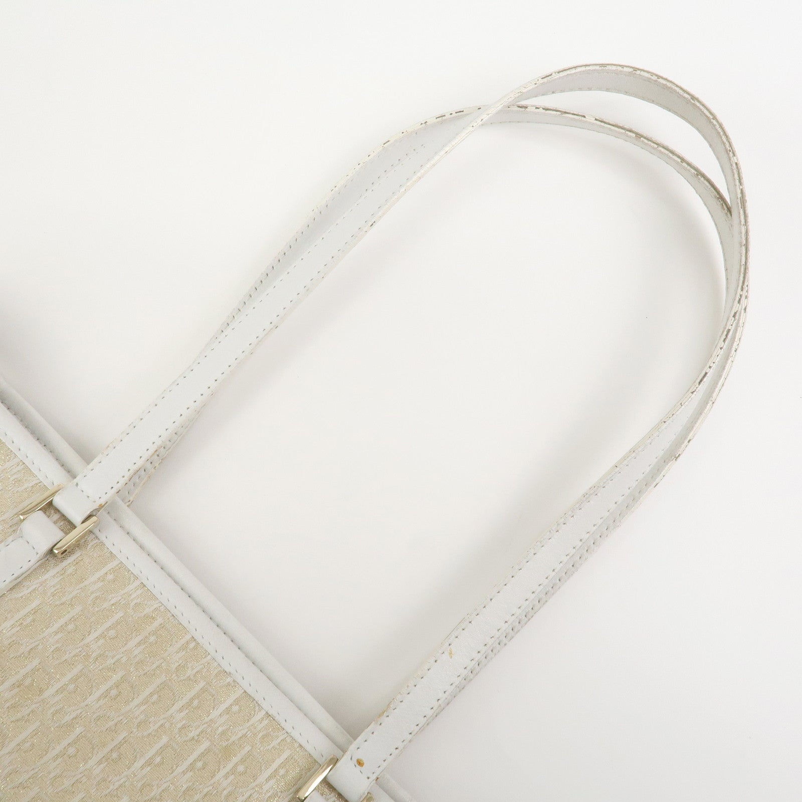 Christian Dior Trotter Canvas Leather Tote Bag Gold White 05RU0034