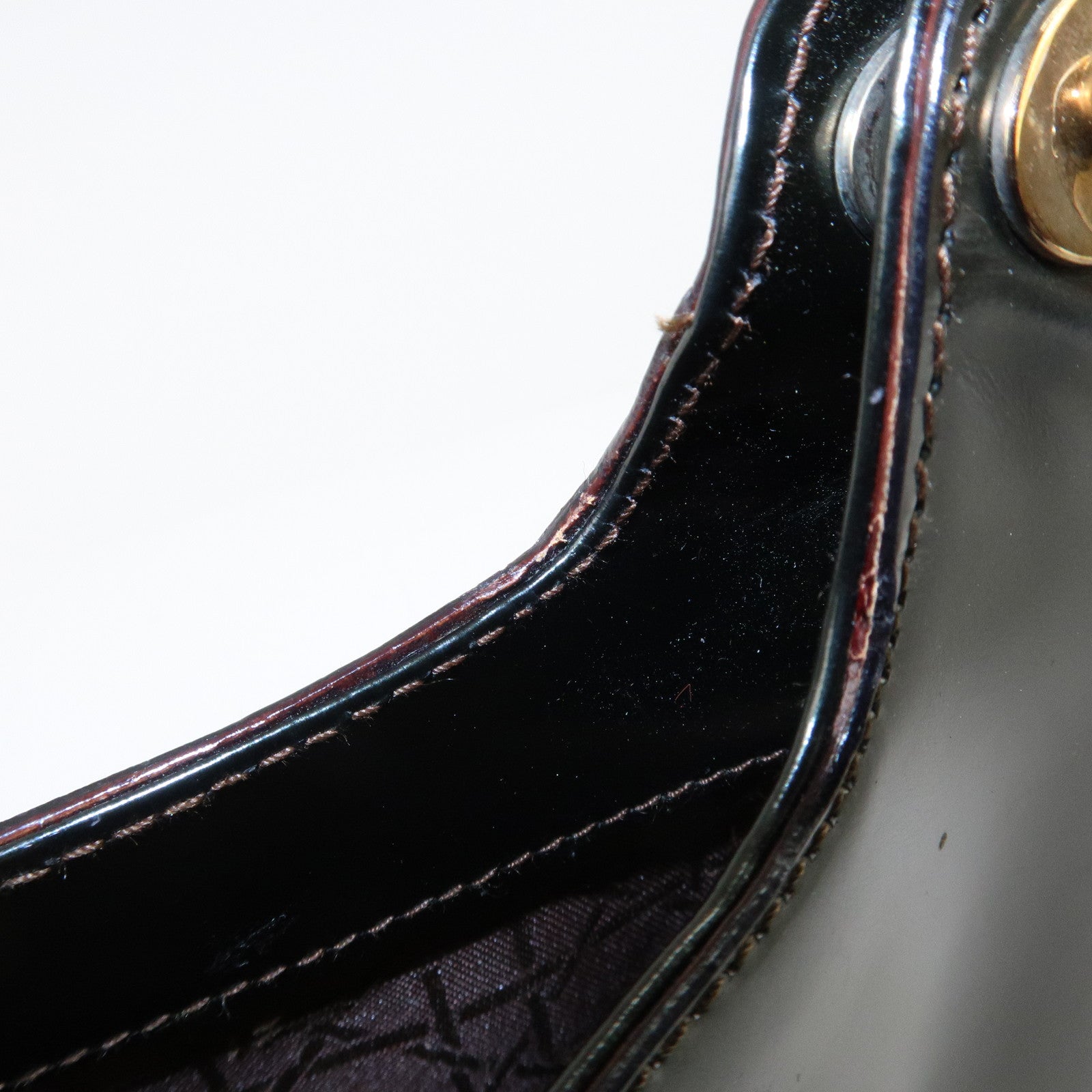 Christian Dior Enamel Leather Maris Pearl Shoulder Bag Hand Bag Khaki Used