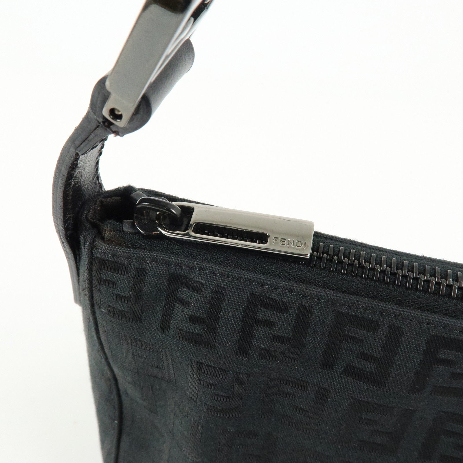 FENDI Zucchino Canvas Leather Shoulder Bag Hand Bag Black 8BR444