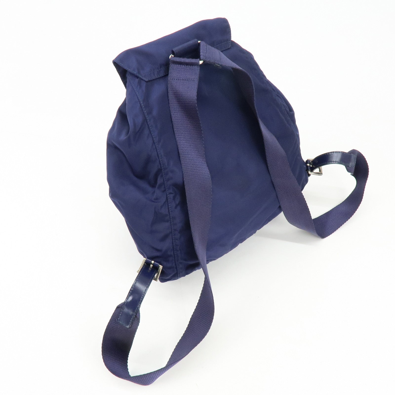 PRADA Triangle Logo Nylon Leather Backpack Rucksack Navy B4650F