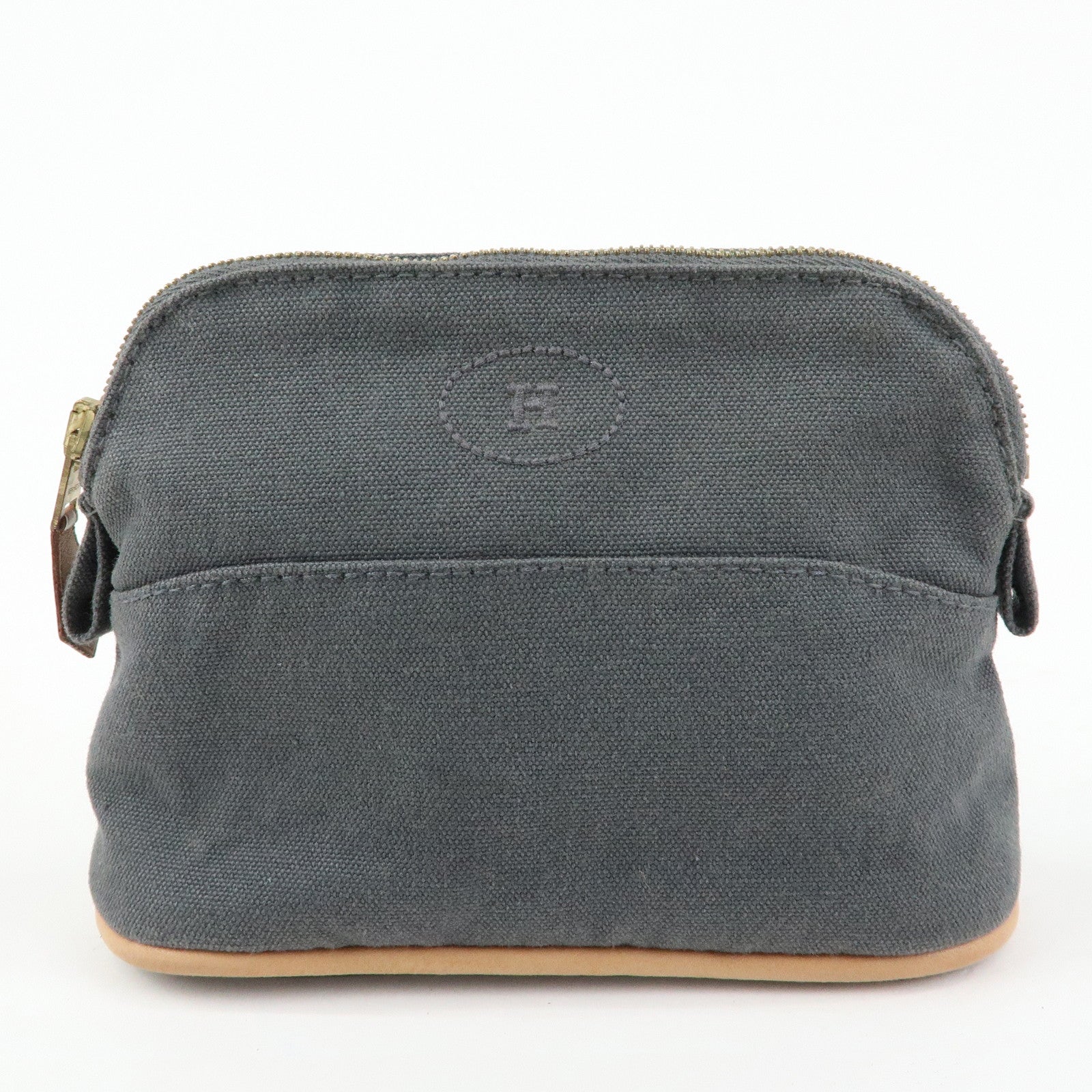 HERMES Set of 2 Bolide Mini 16 Canvas Leather Pouch Pink Grey