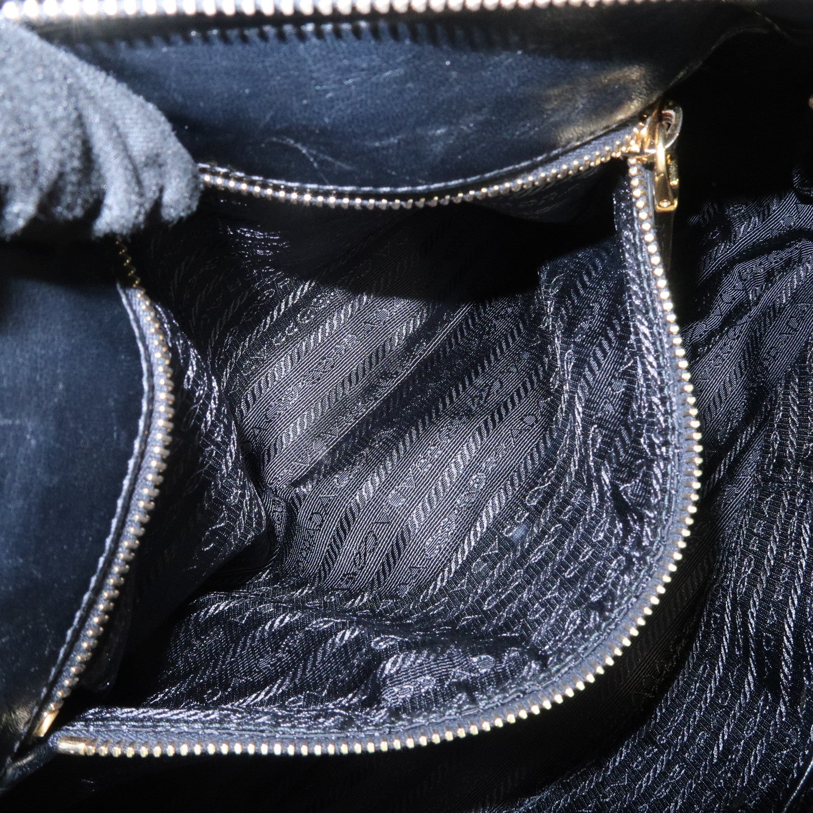 PRADA Nylon Leather Gathered 2Way Hand Shoulder Bag Black BN1407
