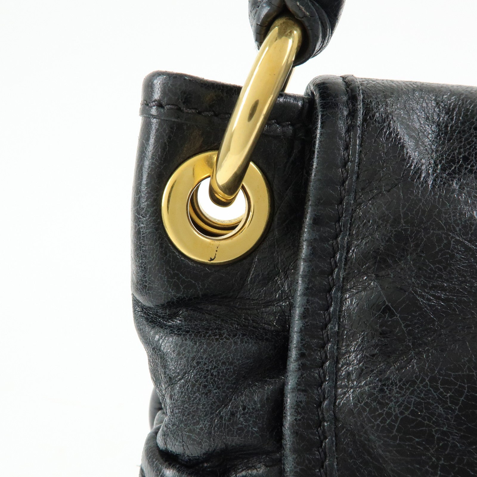 MIU MIU Matelasse Leather Hand Bag Shoulder Bag Black