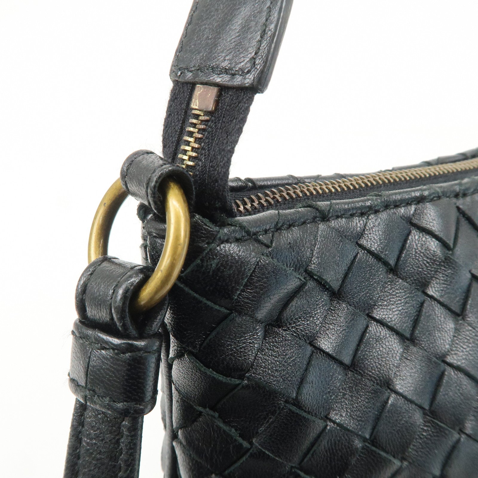 BOTTEGA VENETA Intrecciato Leather Shoulder Bag Black 217981 Used